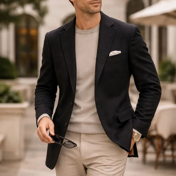 100% Cashmere Tasso Elba Blazer 44L for Black 2 Button Jacket Men's Macy's - Picture 1 of 14